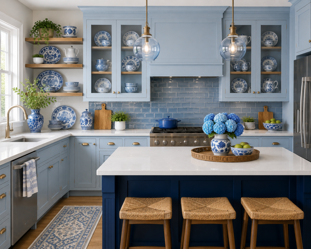 Display Blue and White Dinnerware