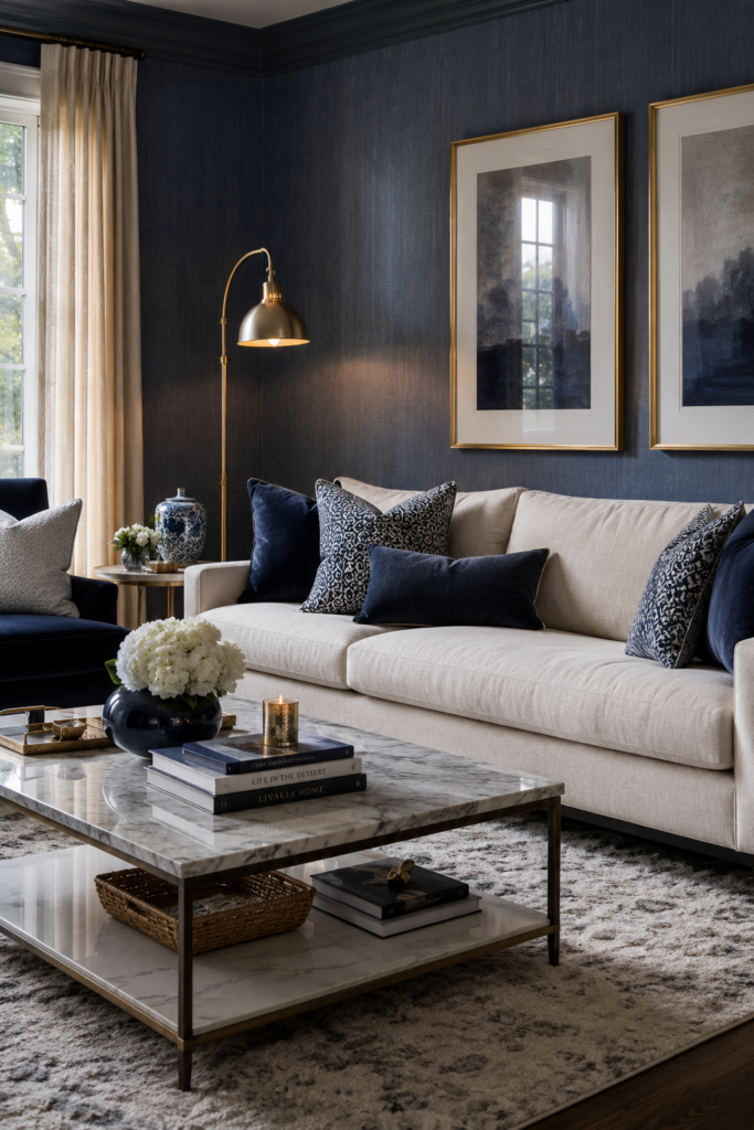 Pair Blue with Brass or Gold Accents