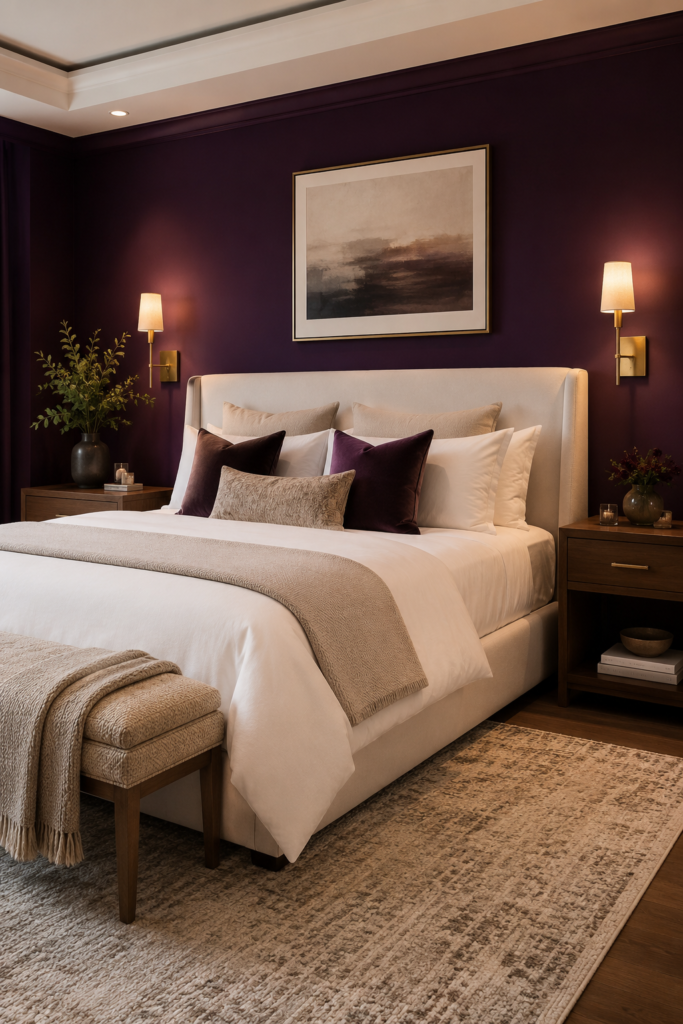 Purple Accent Wall Behind the Bed